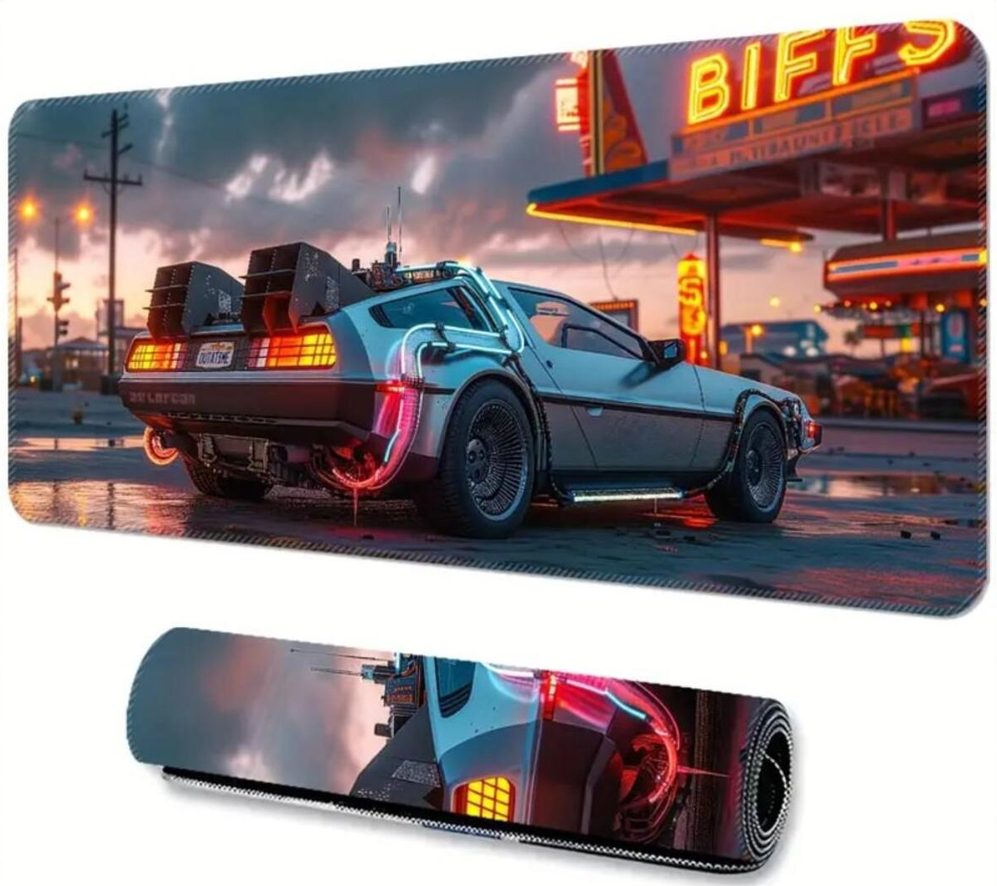 70X30 CM GELECEĞE DÖNÜŞ ARABASI TEMALI KAYDIRMAZ TABAN SPEED YÜZEY OYUNCU MOUSE PAD