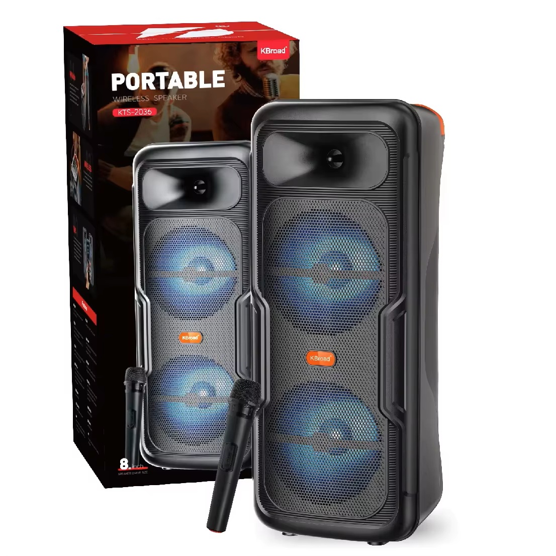 KTS-2036 Kablosuz Mikrofonlu Ledli Bluetooth Speaker Usb-Tf-Fm